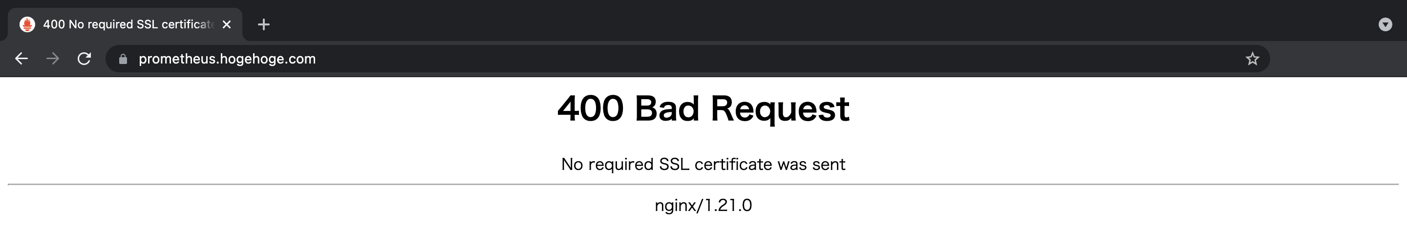 nginxのクライアント認証失敗画面に遷移する