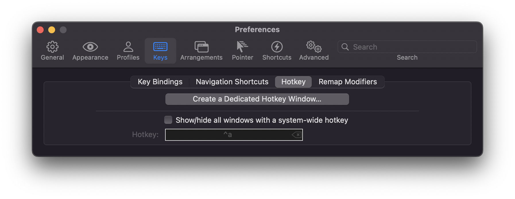 “Create a Dedicated Hotkey window…”